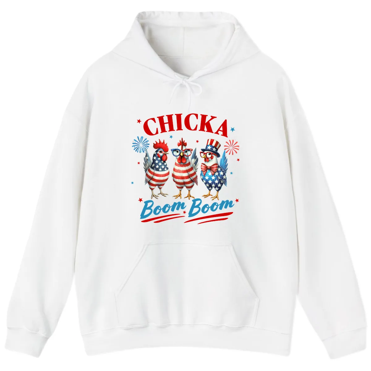 Chicka Boom Boom Patriotic Chickens Hoodie in White