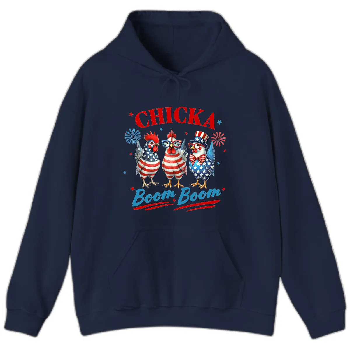 Chicka Boom Boom Patriotic Chickens Hoodie in Navy