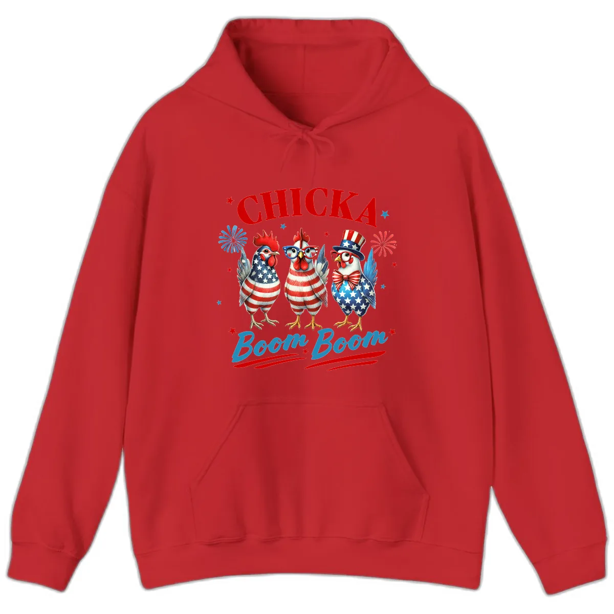 Chicka Boom Boom Patriotic Chickens Hoodie in Red