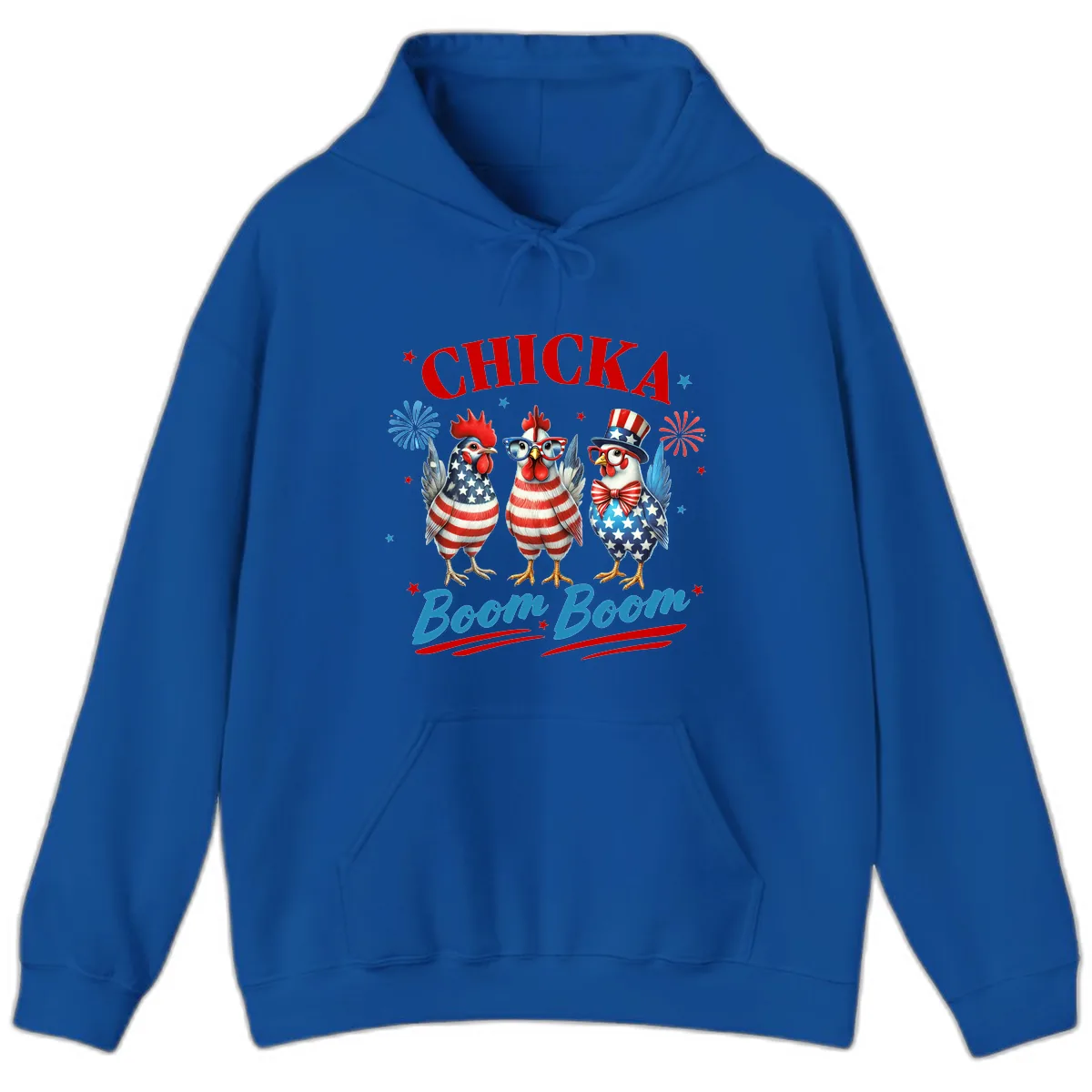 Chicka Boom Boom Patriotic Chickens Hoodie in Royal