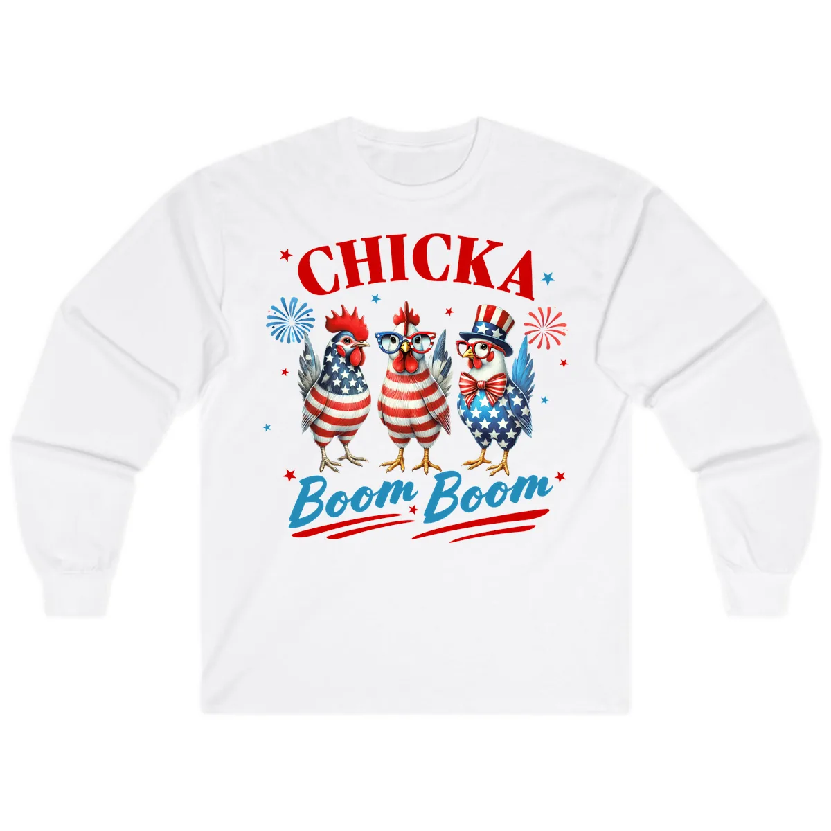 Chicka Boom Boom Patriotic Chickens Long Sleeve in White