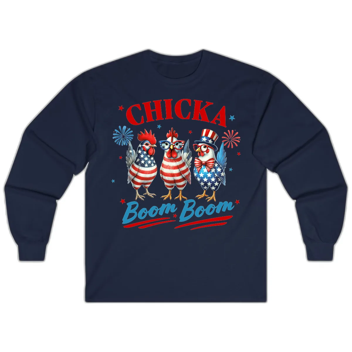 Chicka Boom Boom Patriotic Chickens Long Sleeve in Navy