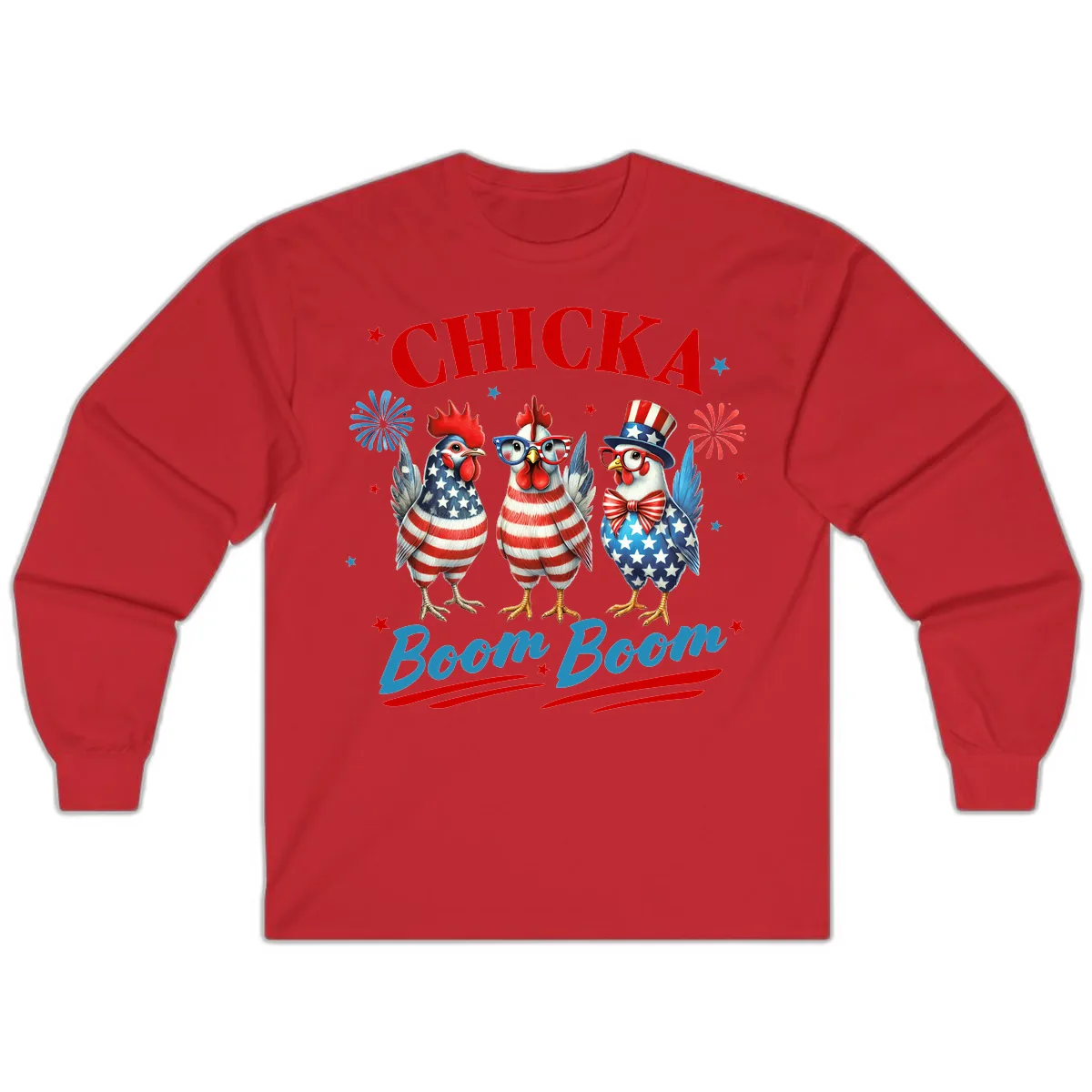 Chicka Boom Boom Patriotic Chickens Long Sleeve in Red