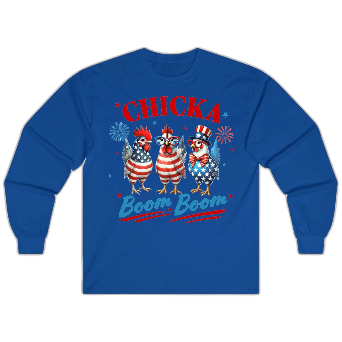 Chicka Boom Boom Patriotic Chickens Long Sleeve in Royal