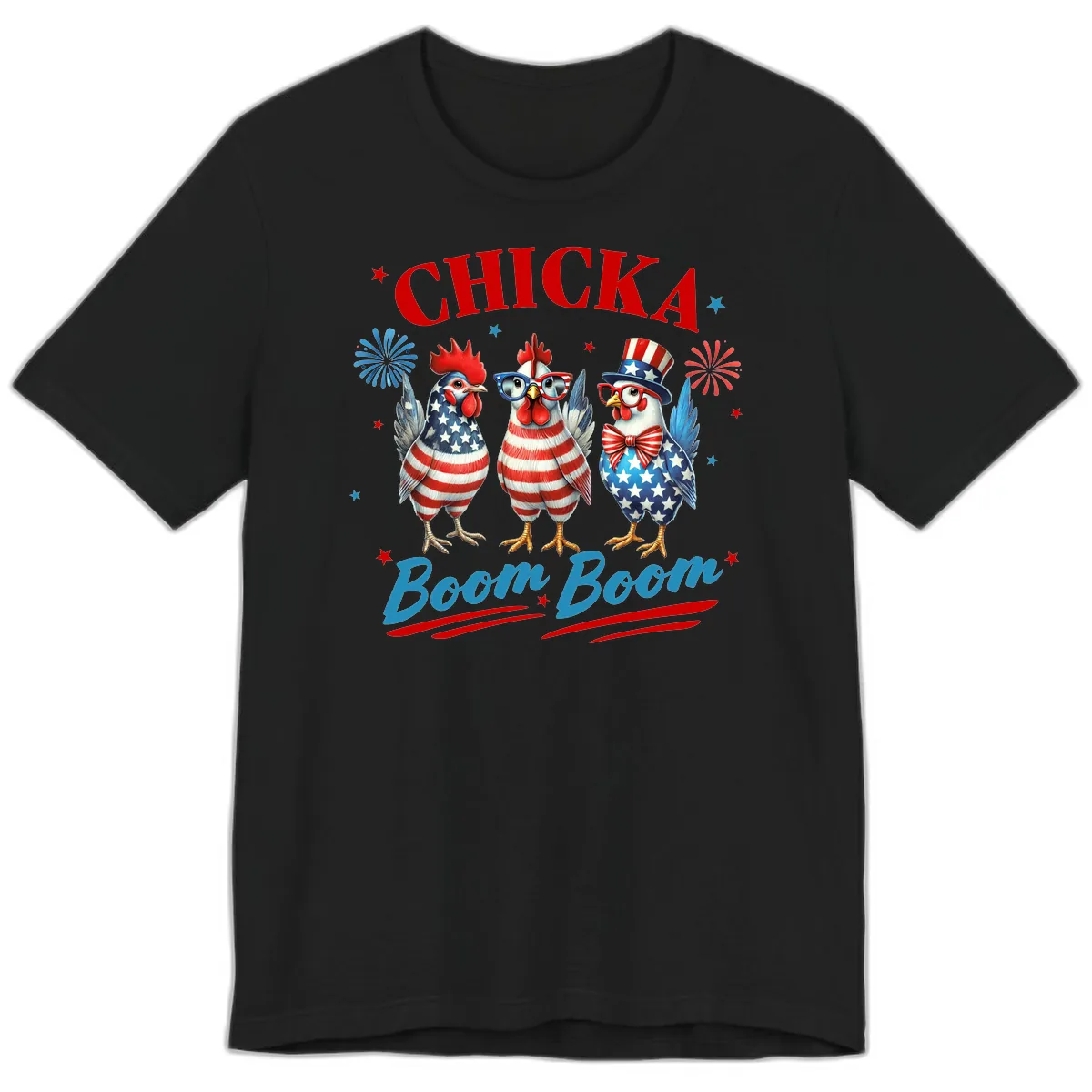 Chicka Boom Boom Patriotic Chickens Premium T-Shirt in Black