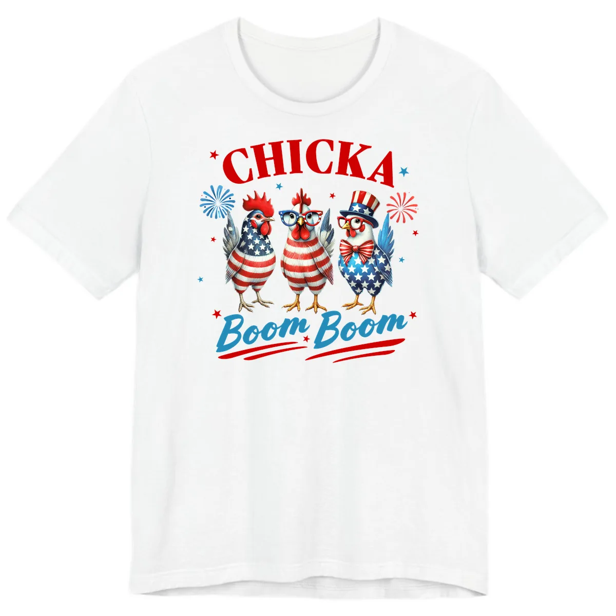 Chicka Boom Boom Patriotic Chickens Premium T-Shirt in White