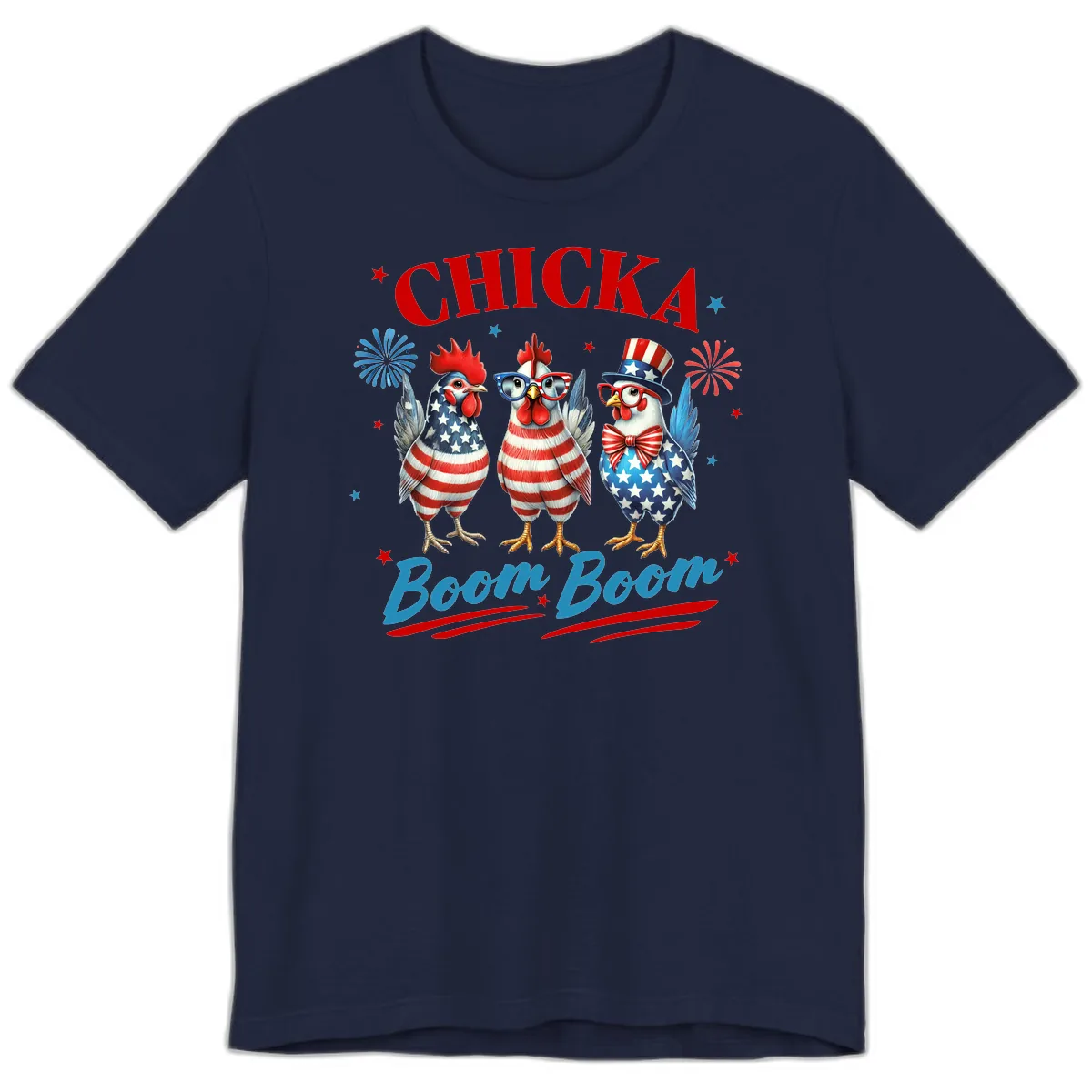 Chicka Boom Boom Patriotic Chickens Premium T-Shirt in Navy