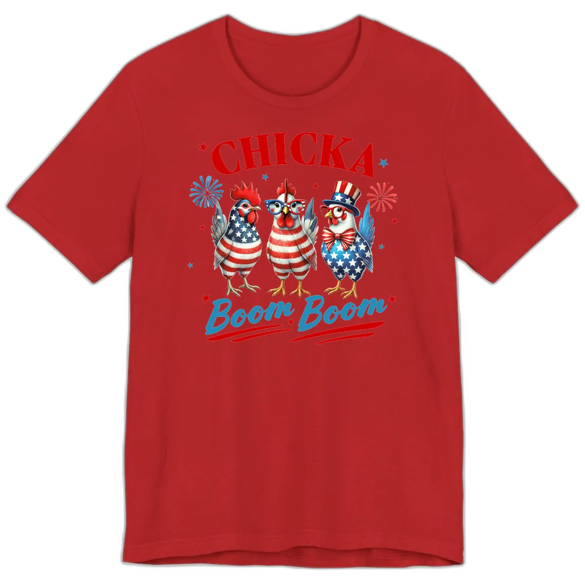 Chicka Boom Boom Patriotic Chickens Premium T-Shirt in Red