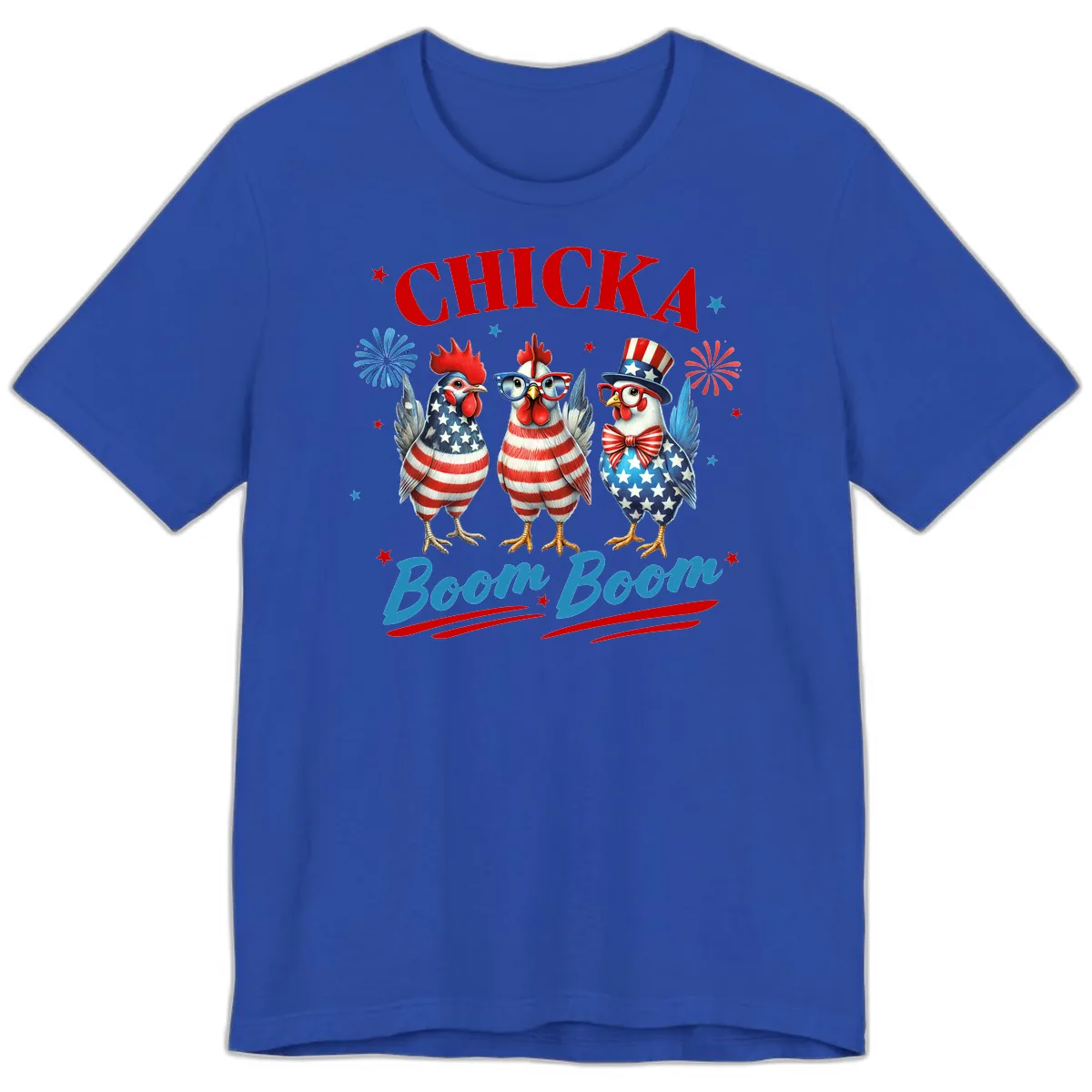 Chicka Boom Boom Patriotic Chickens Premium T-Shirt in True Royal