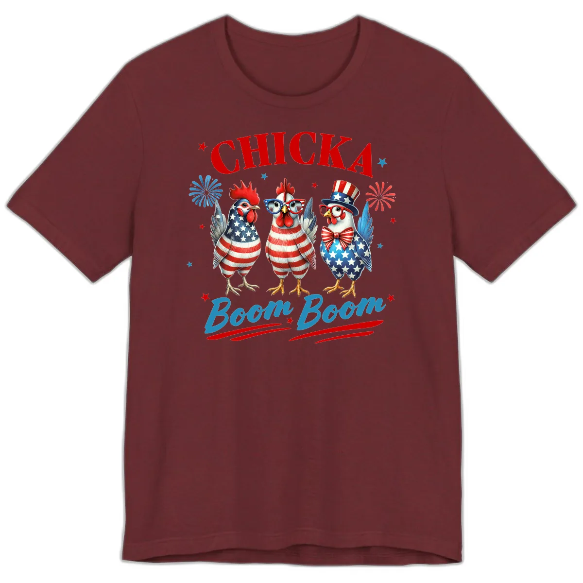 Chicka Boom Boom Patriotic Chickens Premium T-Shirt in Heather Cardinal