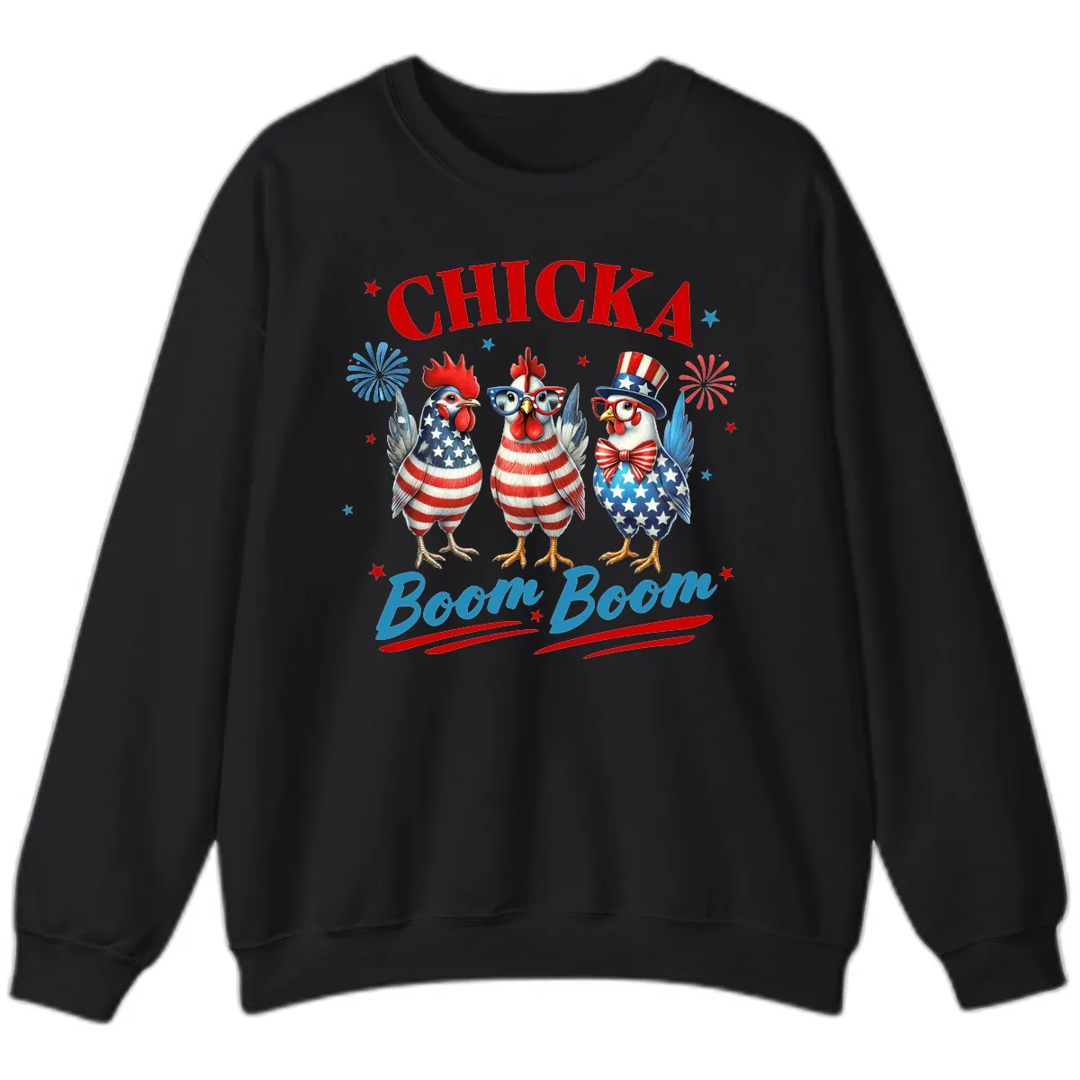 Chicka Boom Boom Patriotic Chickens Sweatshirt in Black