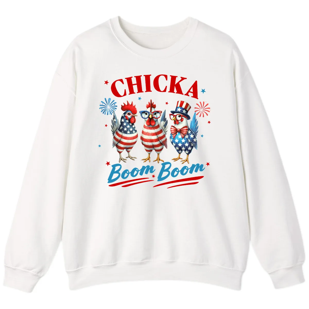 Chicka Boom Boom Patriotic Chickens Sweatshirt in White