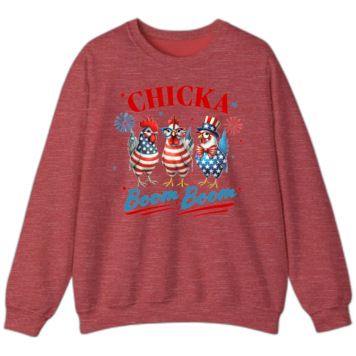 Chicka Boom Boom Patriotic Chickens Sweatshirt in Heather Scarlet Red