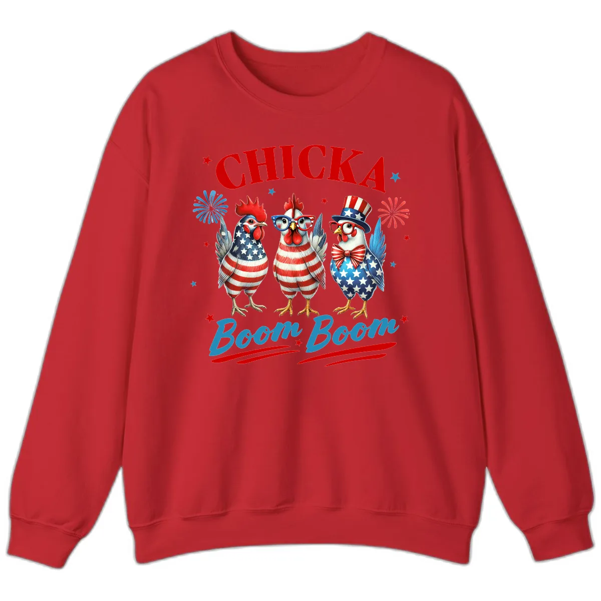 Chicka Boom Boom Patriotic Chickens Sweatshirt in Red
