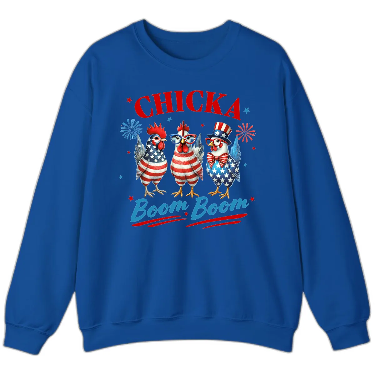Chicka Boom Boom Patriotic Chickens Sweatshirt in Royal