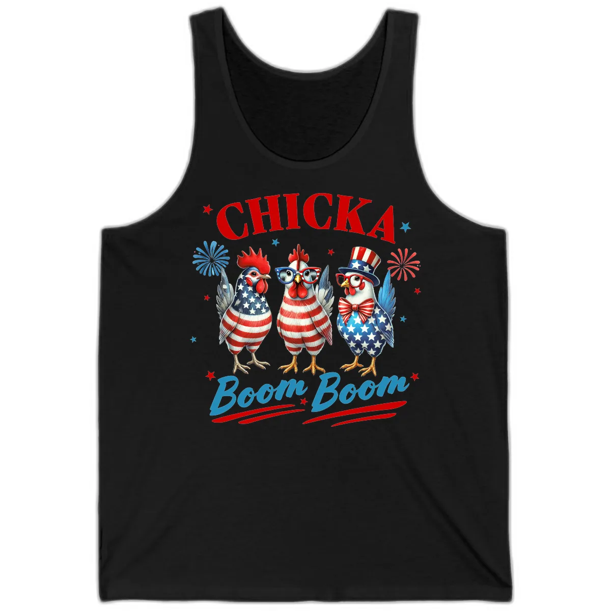 Chicka Boom Boom Patriotic Chickens Tank in Black
