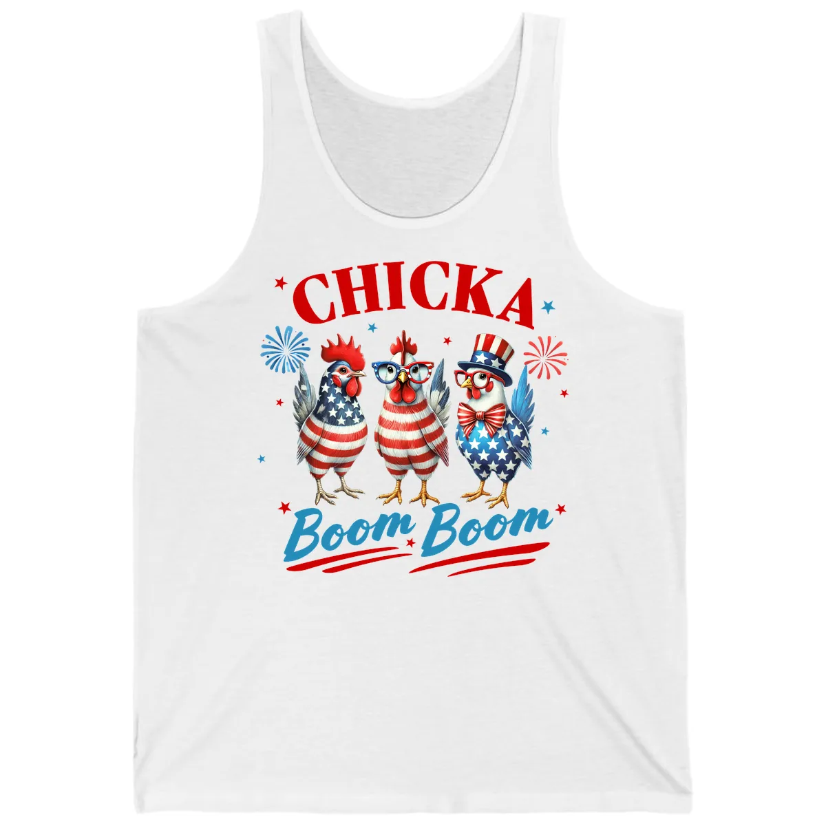 Chicka Boom Boom Patriotic Chickens Tank in White