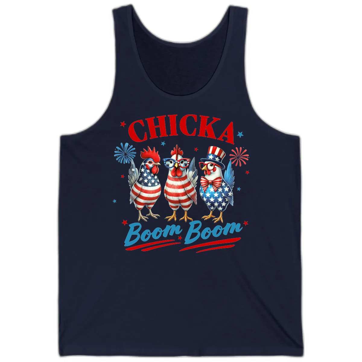 Chicka Boom Boom Patriotic Chickens Tank in Navy