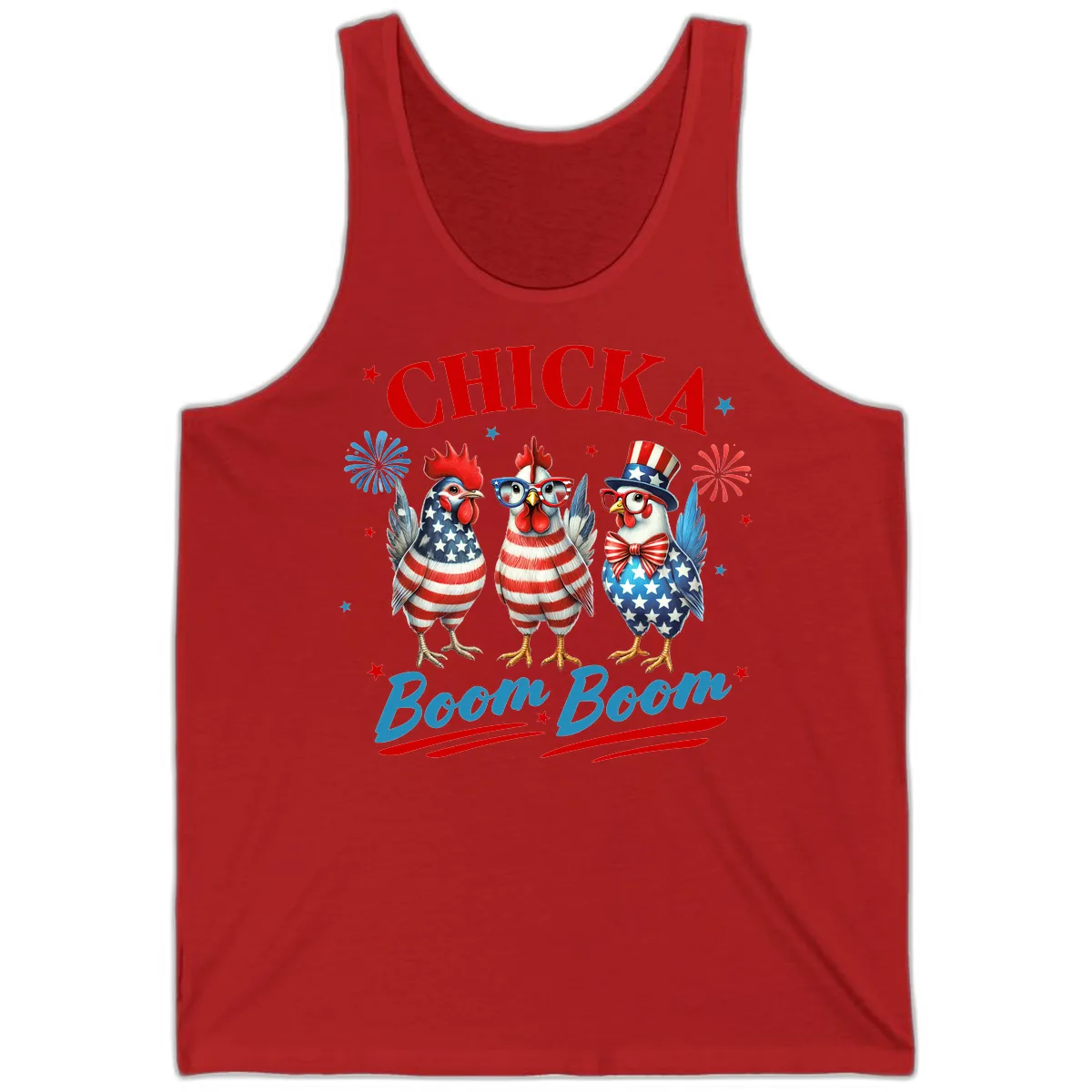 Chicka Boom Boom Patriotic Chickens Tank in Red
