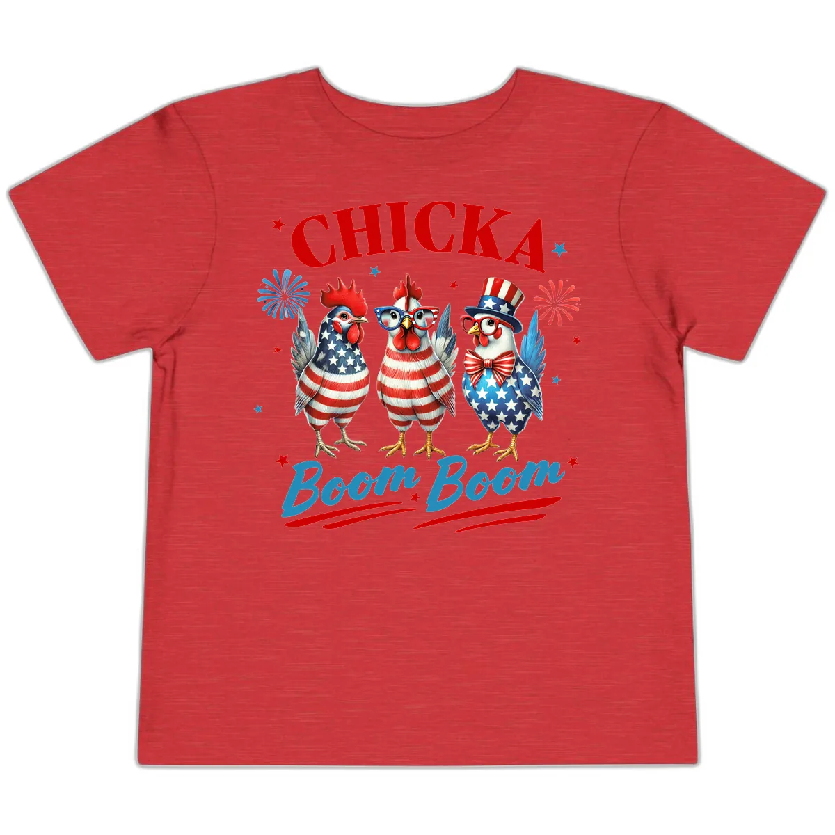 Chicka Boom Boom Patriotic Chickens Toddler T-Shirt in Heather Red