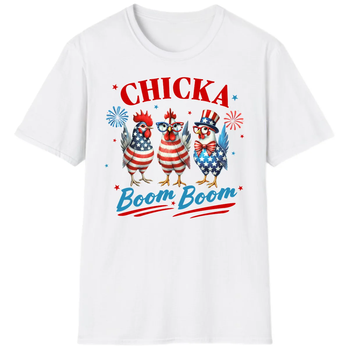 Chicka Boom Boom Patriotic Chickens T-Shirt in White