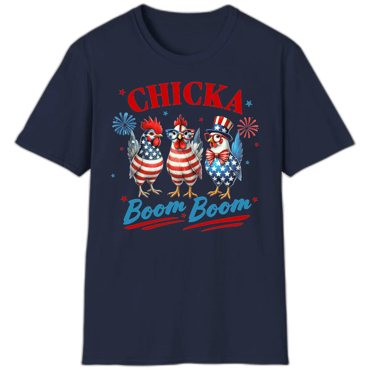 Chicka Boom Boom Patriotic Chickens T-Shirt in Navy