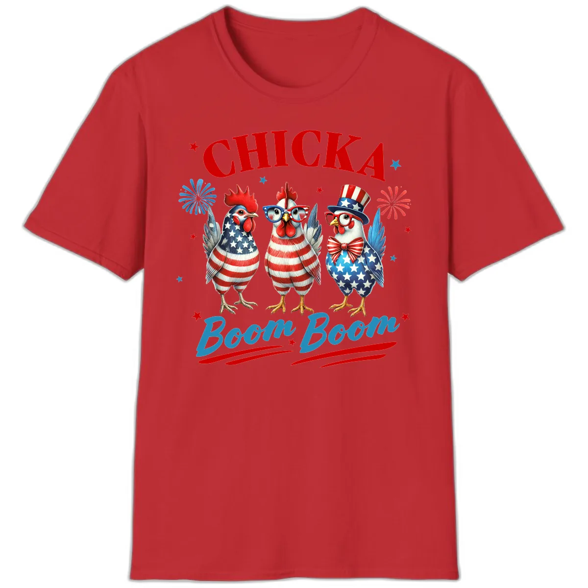 Chicka Boom Boom Patriotic Chickens T-Shirt in Red