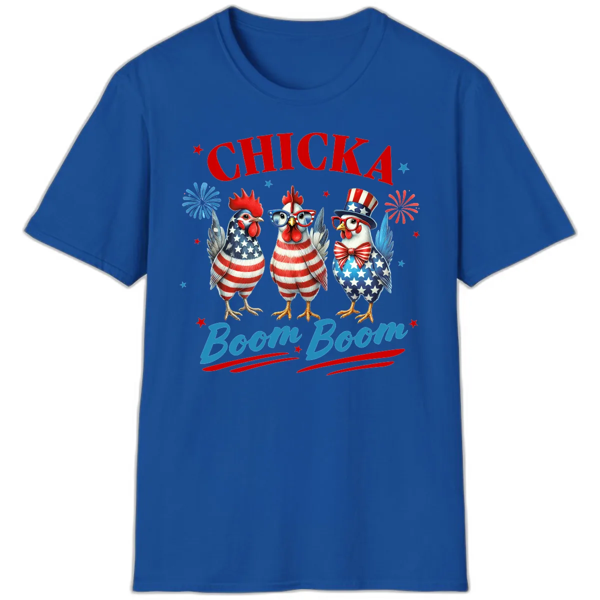 Chicka Boom Boom Patriotic Chickens T-Shirt in Royal