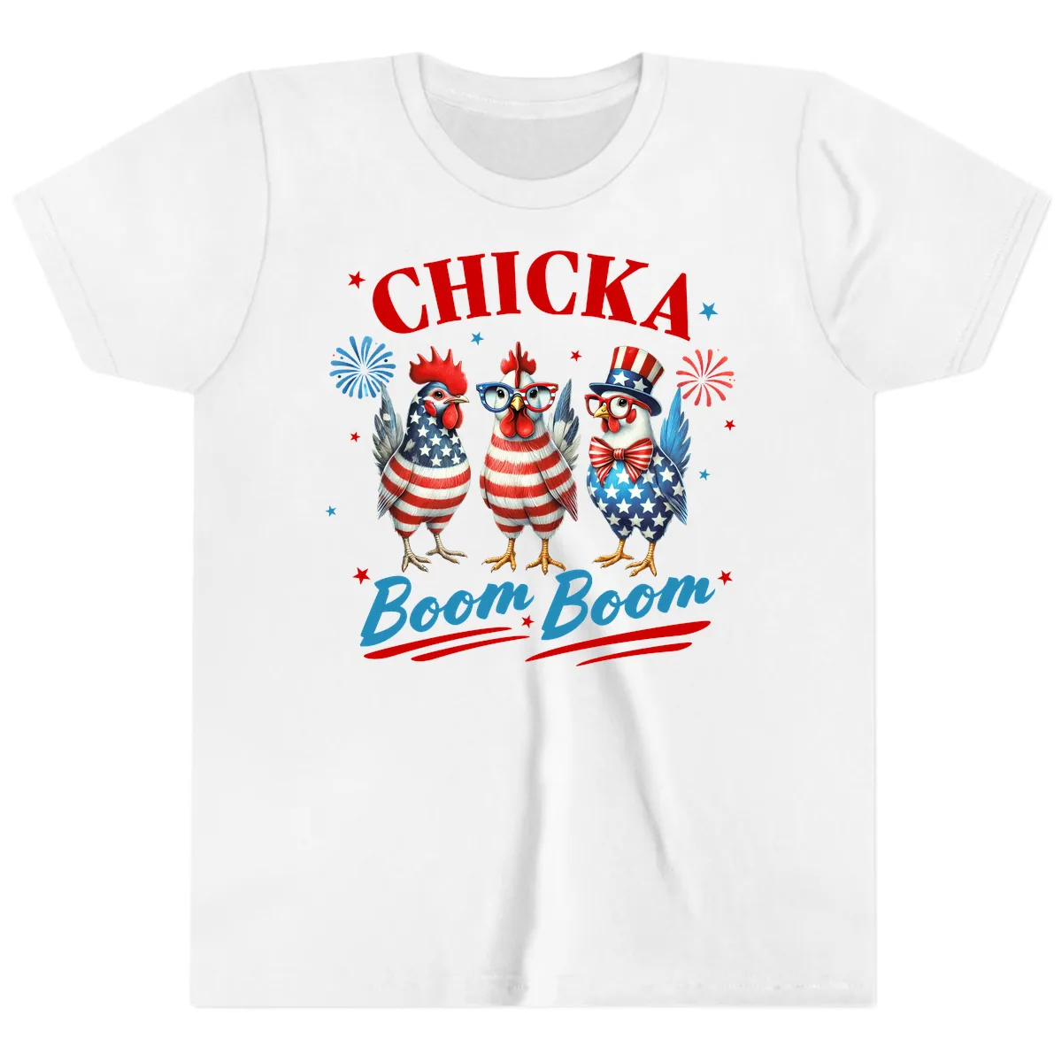 Chicka Boom Boom Patriotic Chickens Youth T-Shirt in White