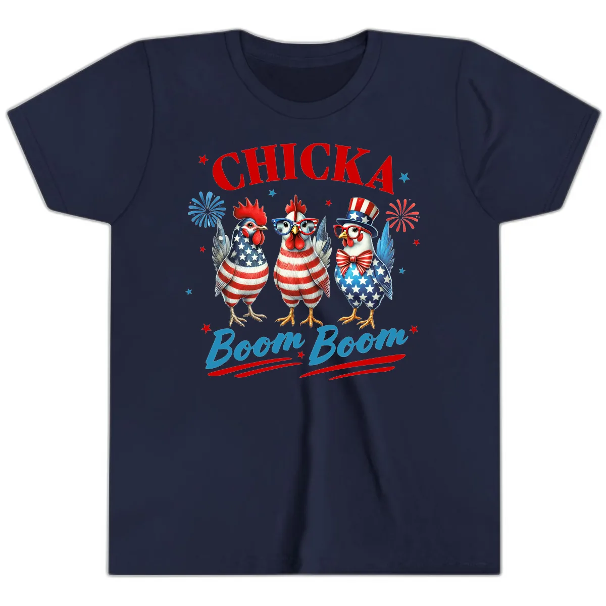 Chicka Boom Boom Patriotic Chickens Youth T-Shirt in Navy