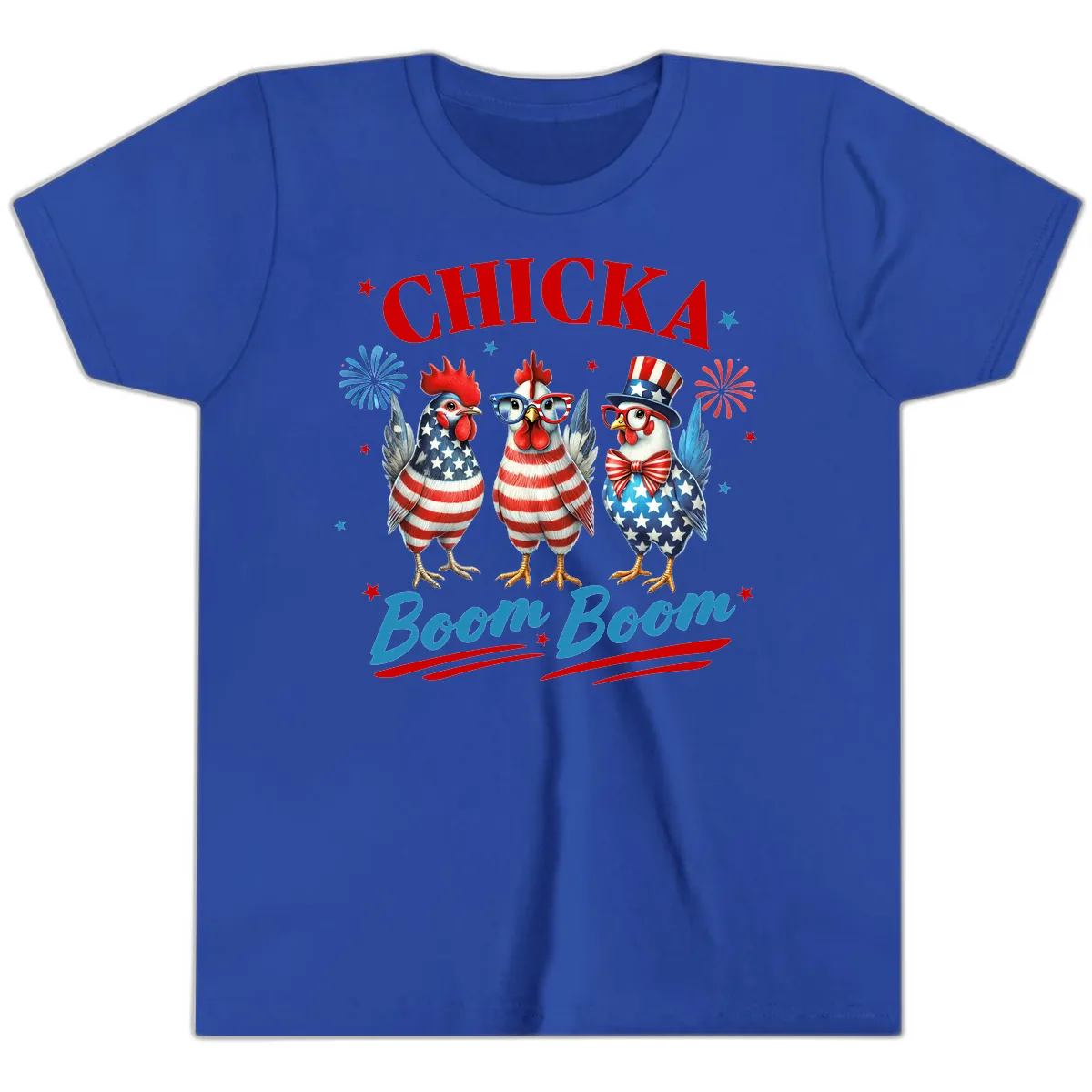Chicka Boom Boom Patriotic Chickens Youth T-Shirt in True Royal