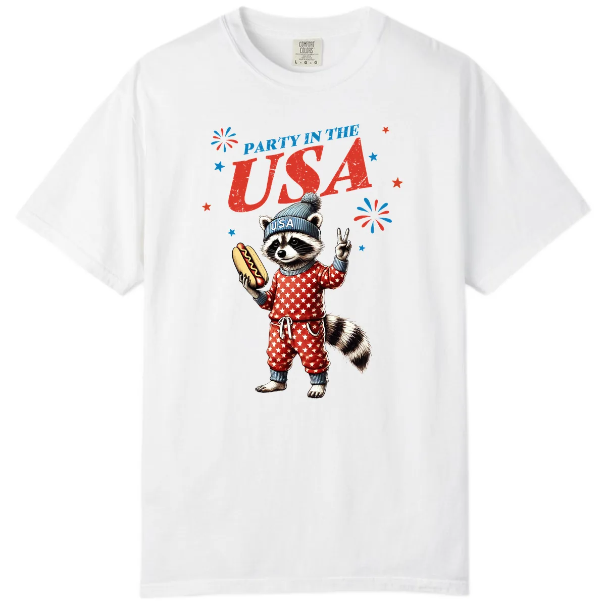 Party USA Raccoon Hotdog Celebration Comfort Color in White