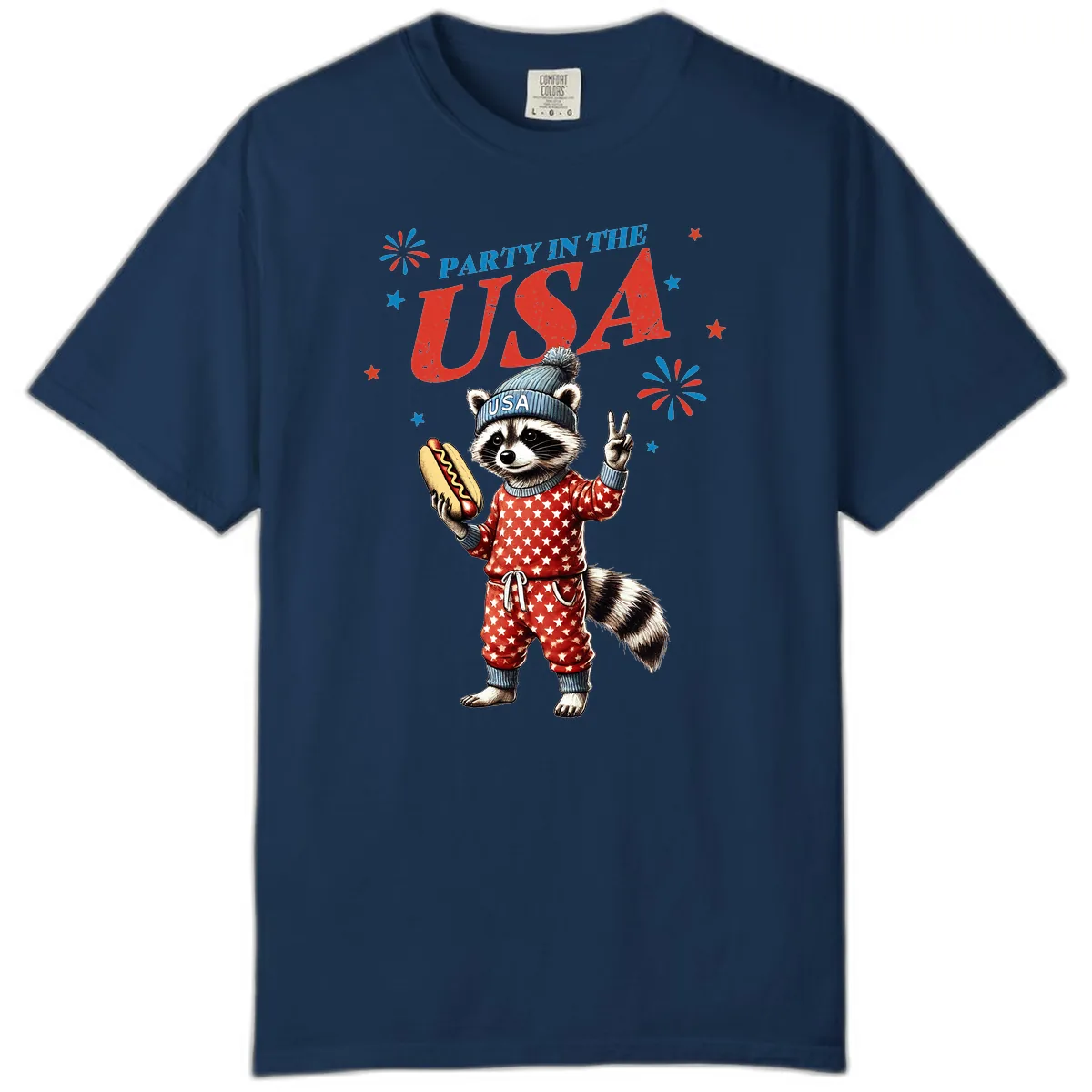Party USA Raccoon Hotdog Celebration Comfort Color in Navy