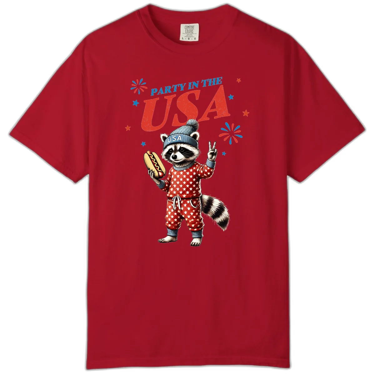 Party USA Raccoon Hotdog Celebration Comfort Color in Red