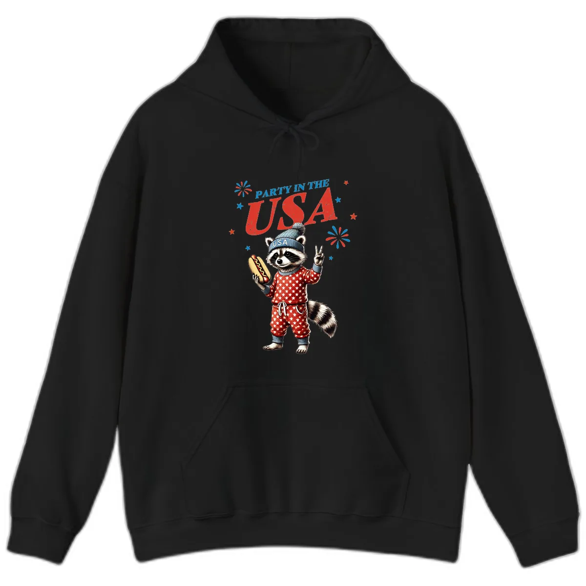 Party USA Raccoon Hotdog Celebration Hoodie in Black