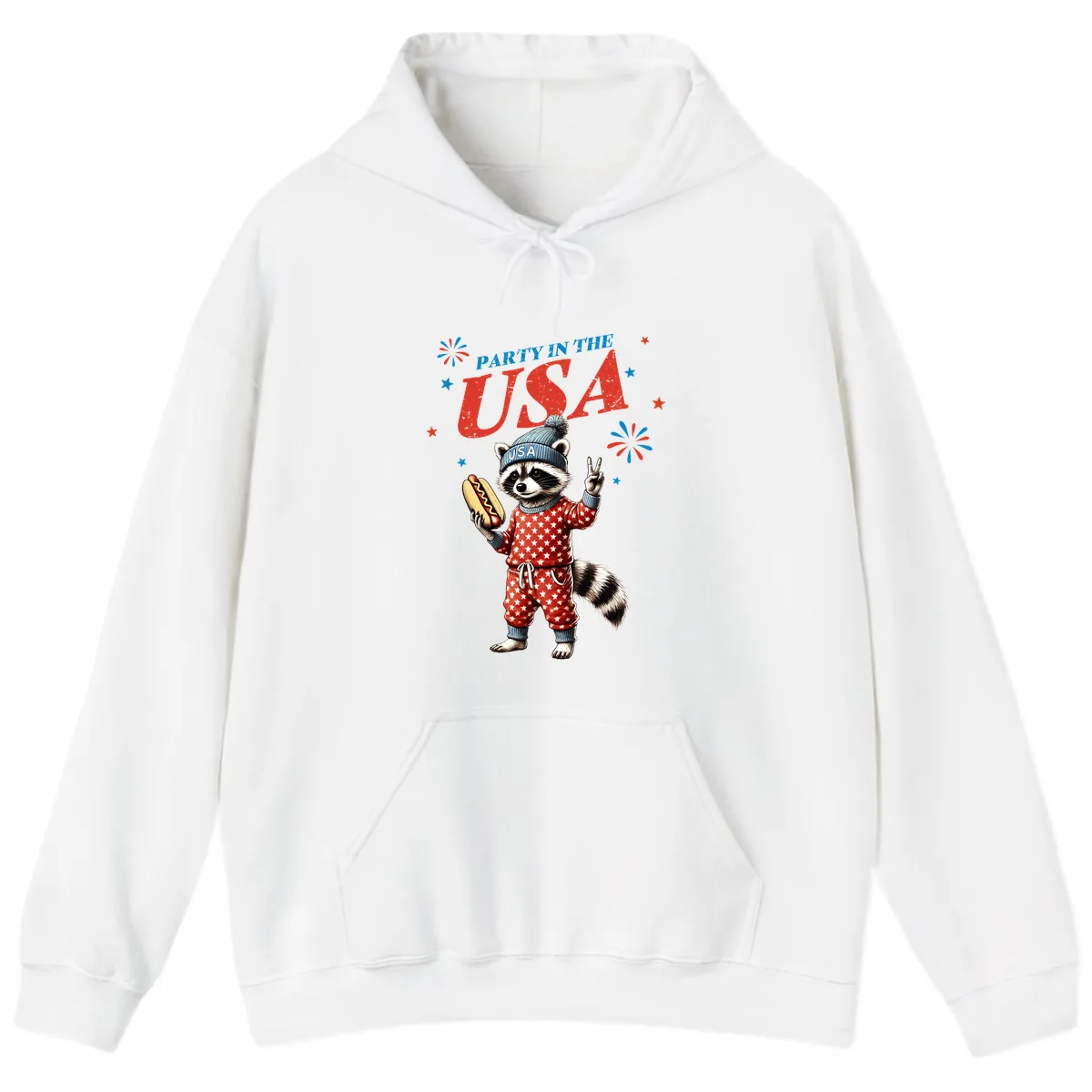 Party USA Raccoon Hotdog Celebration Hoodie in White