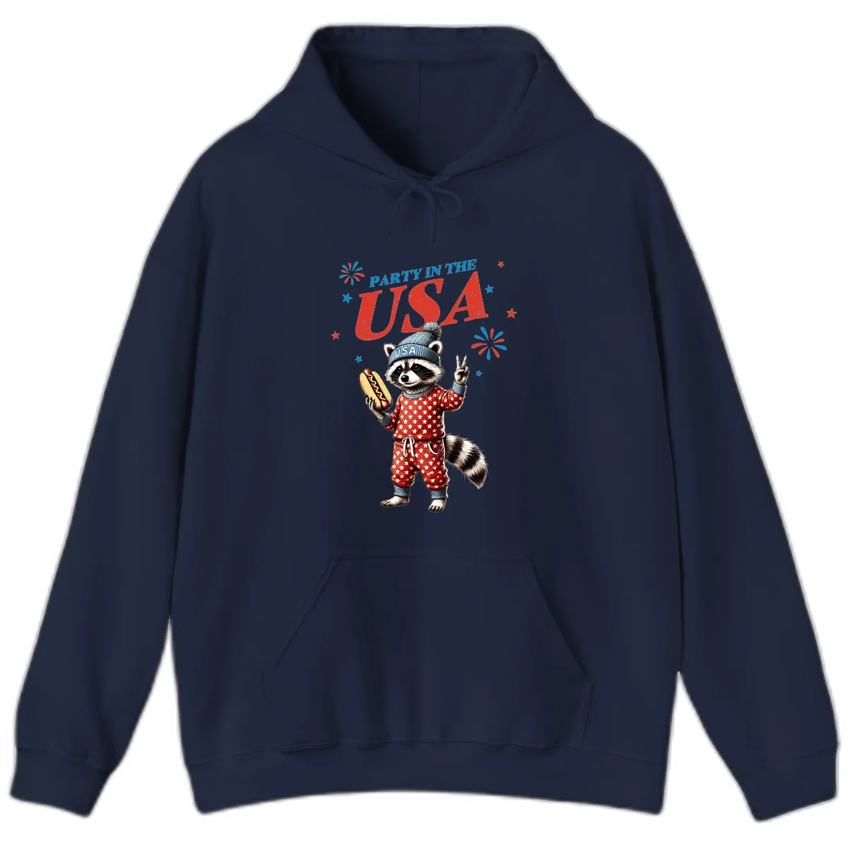 Party USA Raccoon Hotdog Celebration Hoodie in Navy