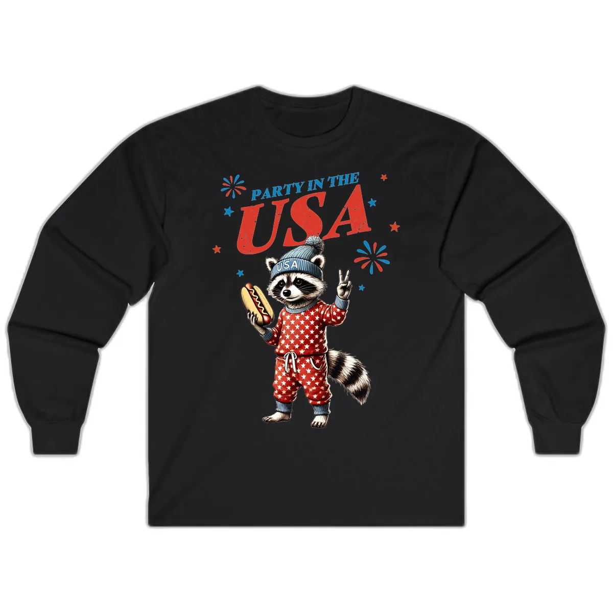 Party USA Raccoon Hotdog Celebration Long Sleeve in Black
