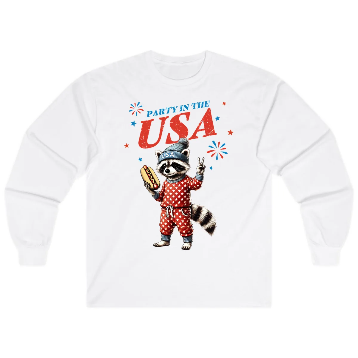 Party USA Raccoon Hotdog Celebration Long Sleeve in White