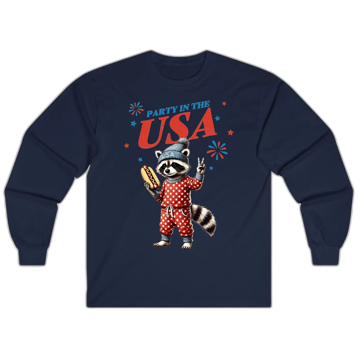 Party USA Raccoon Hotdog Celebration Long Sleeve in Navy