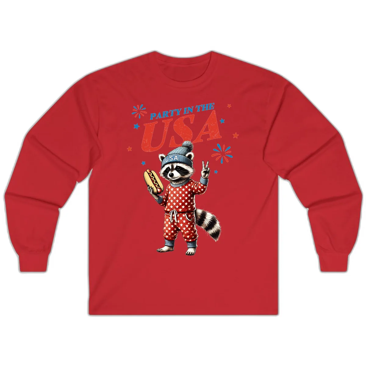 Party USA Raccoon Hotdog Celebration Long Sleeve in Red