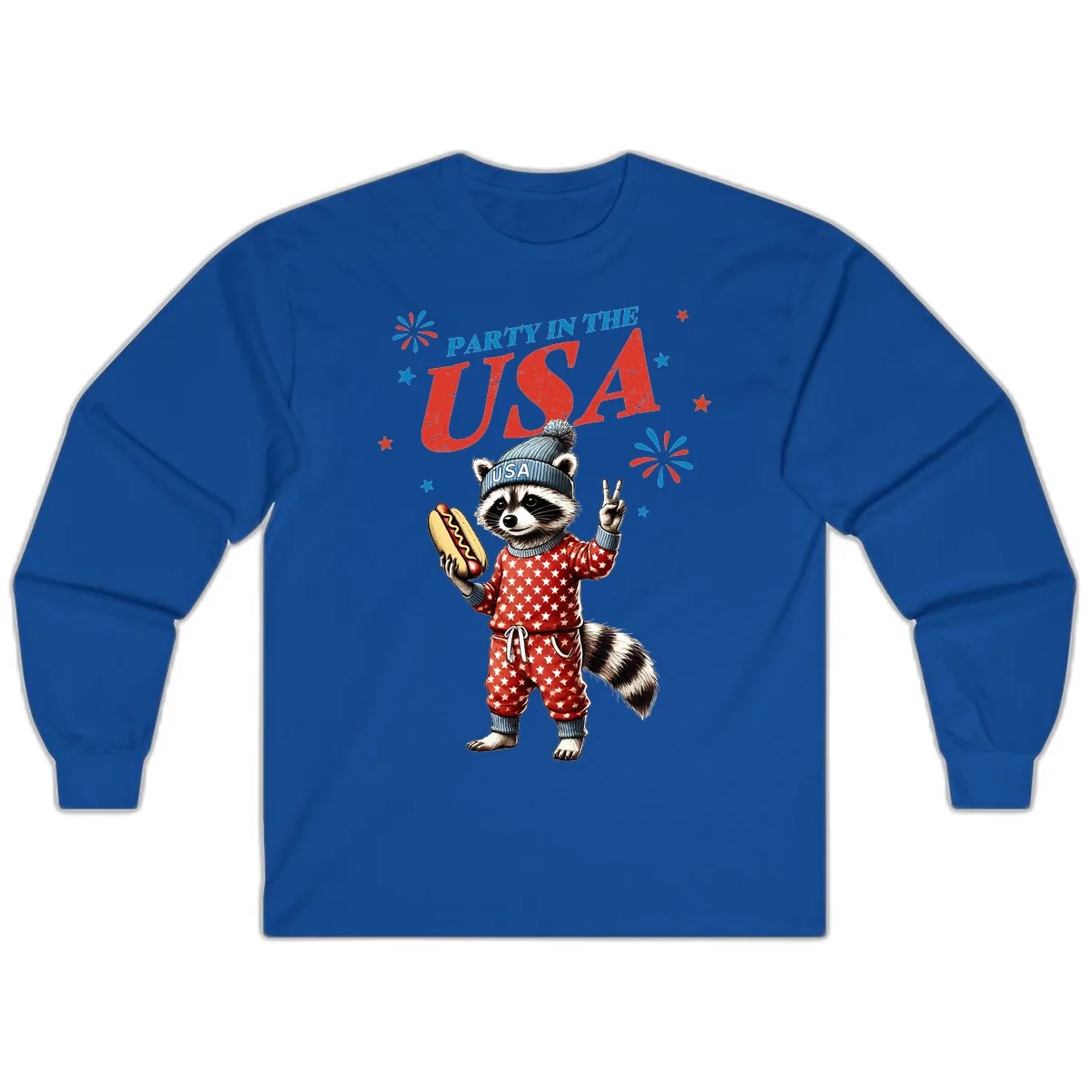 Party USA Raccoon Hotdog Celebration Long Sleeve in Royal