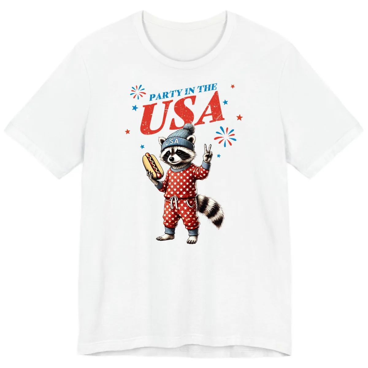 Party USA Raccoon Hotdog Celebration Premium T-Shirt in White