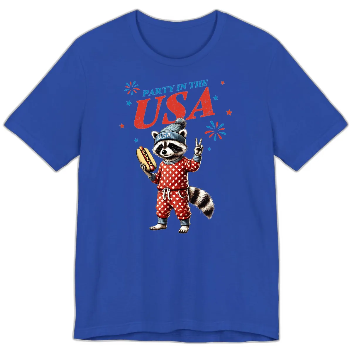 Party USA Raccoon Hotdog Celebration Premium T-Shirt in True Royal