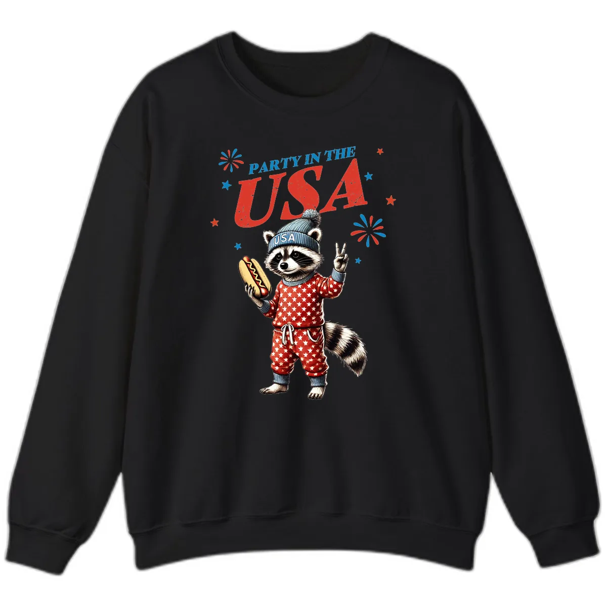 Party USA Raccoon Hotdog Celebration Sweatshirt in Black