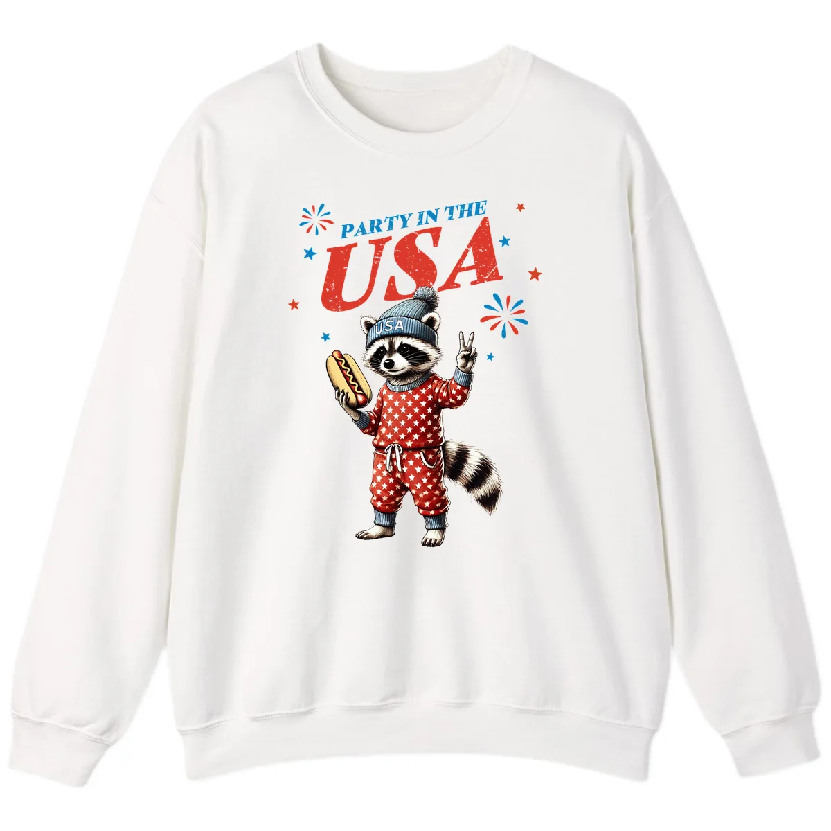 Party USA Raccoon Hotdog Celebration Sweatshirt in White