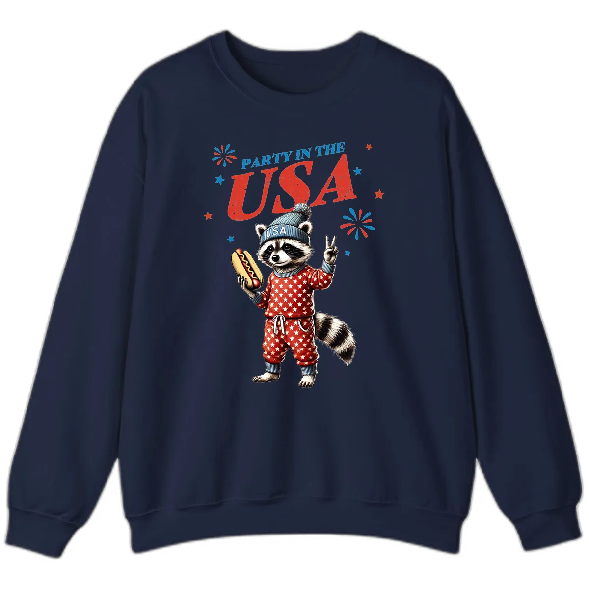 Party USA Raccoon Hotdog Celebration Sweatshirt in Navy