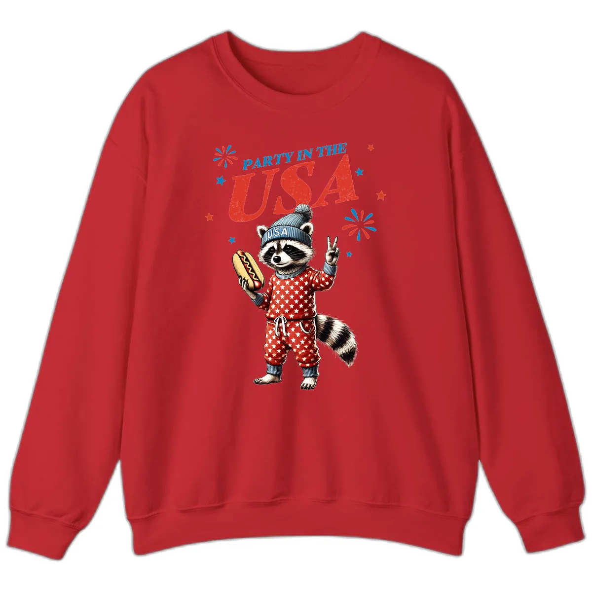 Party USA Raccoon Hotdog Celebration Sweatshirt in Red