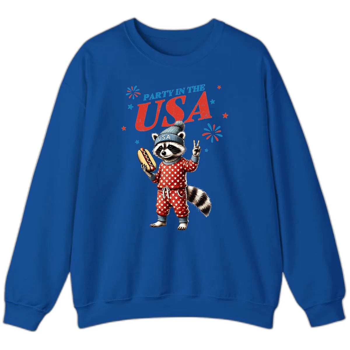 Party USA Raccoon Hotdog Celebration Sweatshirt in Royal