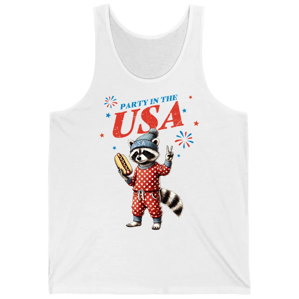 Party USA Raccoon Hotdog Celebration Tank in White